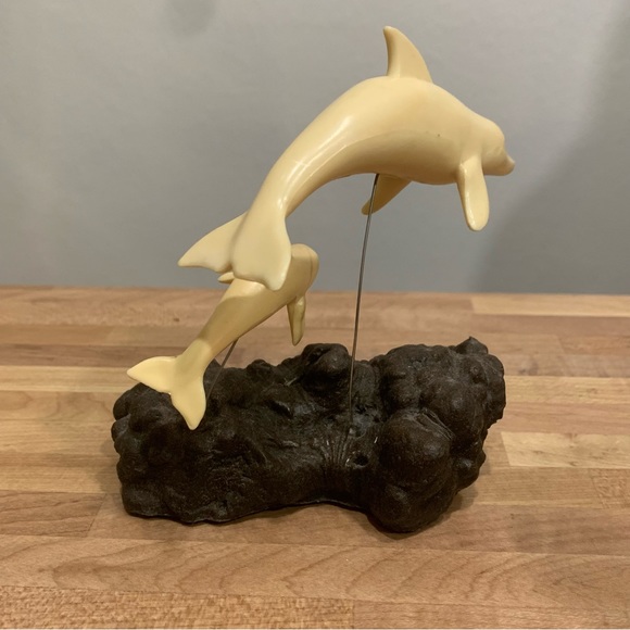 Vintage 1975 New Designs Dolphin and Calf on Burlwood Sculpture 5” MCM Decor - Picture 3 of 6
